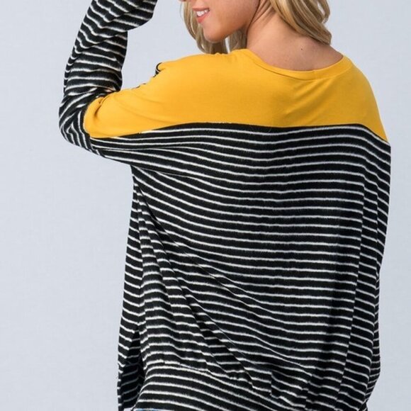 Striped Long Sleeve Top Color Block Pullover Crew Neck - Picture 5 of 5
